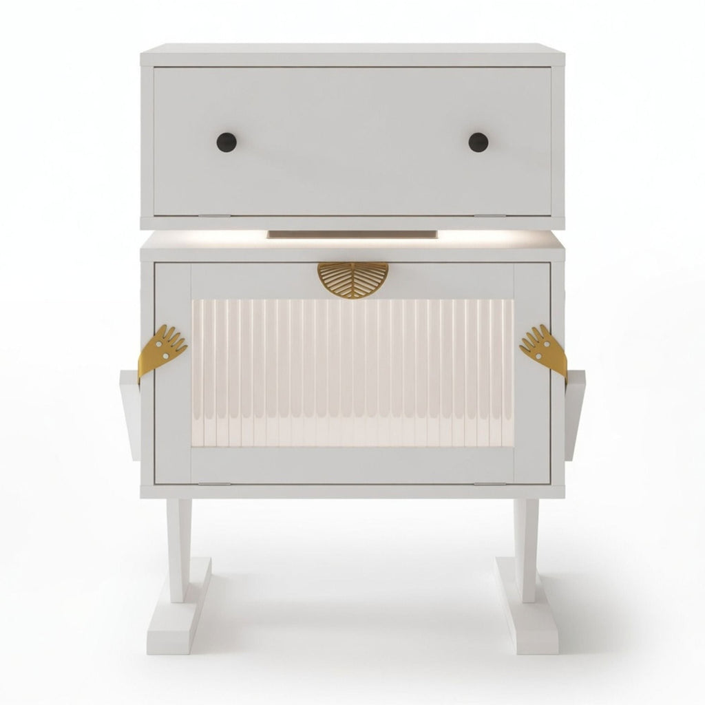 Robot LED Nightstand with 360° Rotating Drawer - White, Pink, or Green