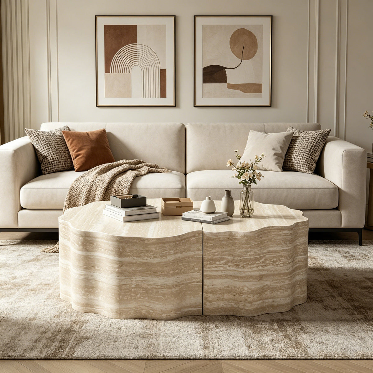 Round Coffee Tables Set of 2 with Modern Minimalist Design - Wood & MDF