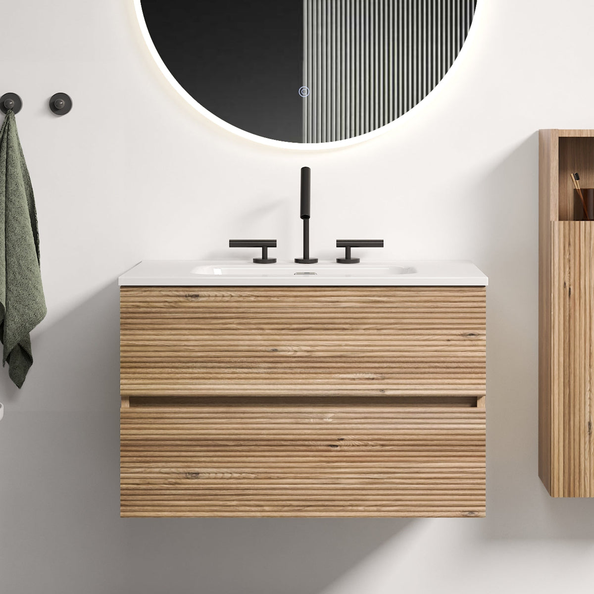 Gloria 30" Wall Mounted Bathroom Vanity with Soft-Close Drawers - Rough Oak
