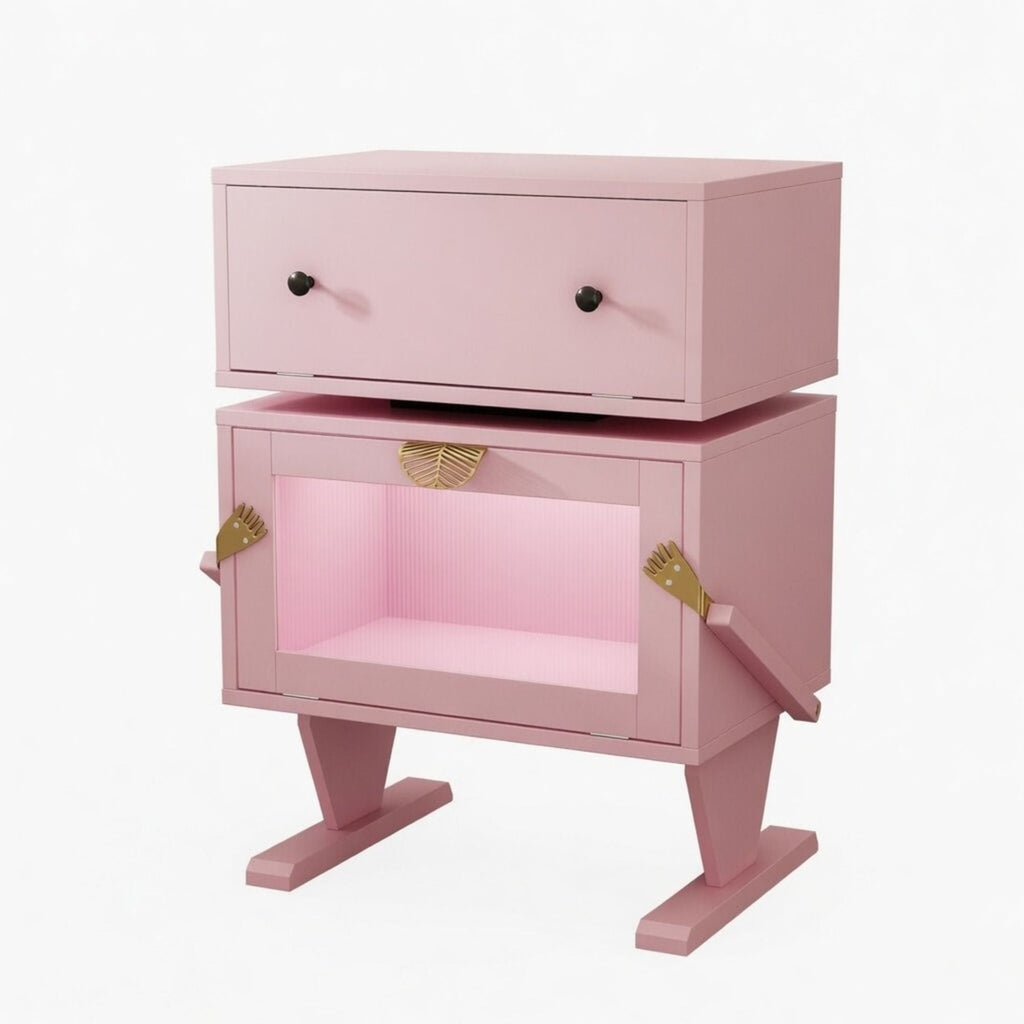 Robot LED Nightstand with 360° Rotating Drawer - White, Pink, or Green