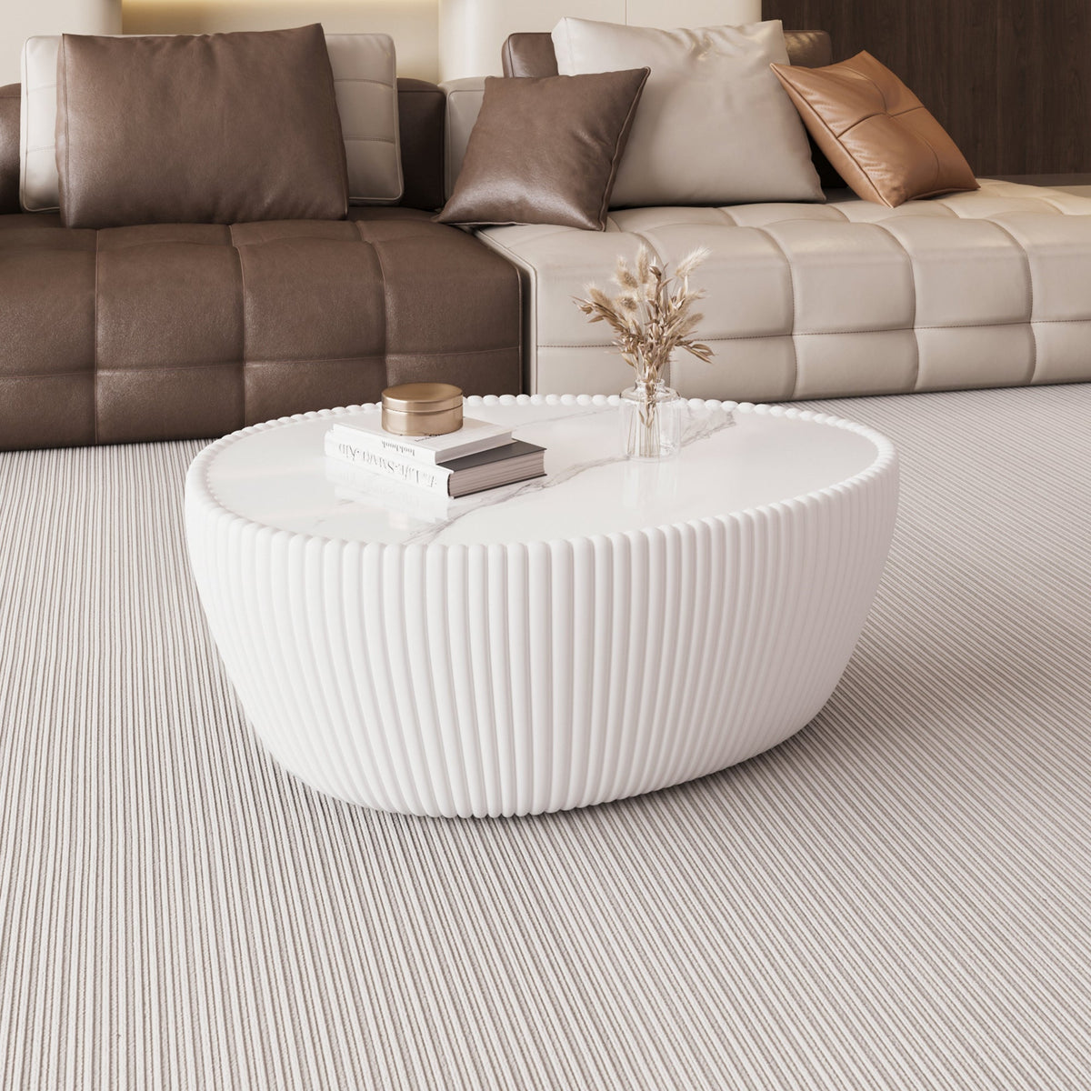 Light Sintered Stone Top Goose Egg Shape Table with Ready-to-Use Design