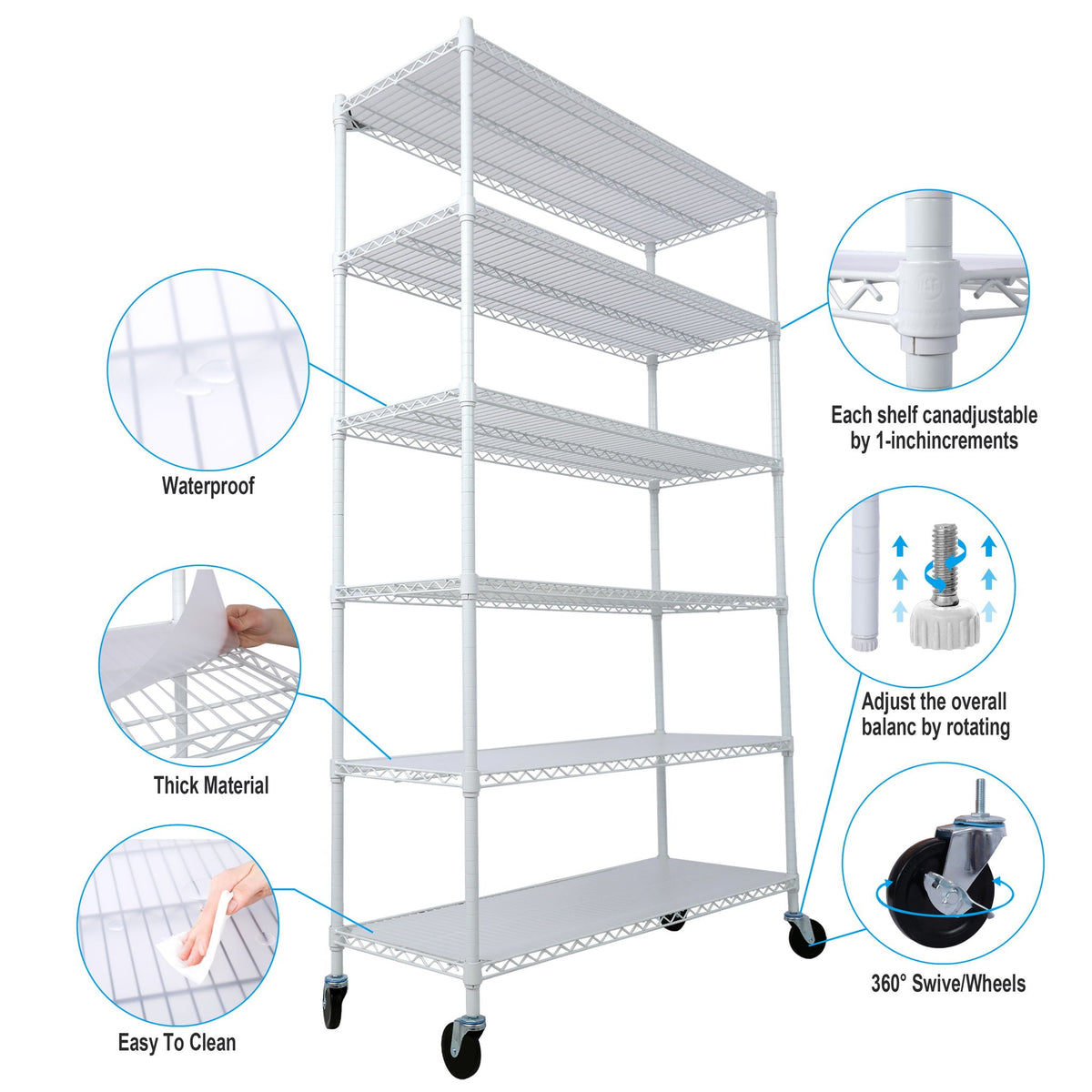 6 Tier Heavy Duty Metal Shelf Wire Shelving Unit