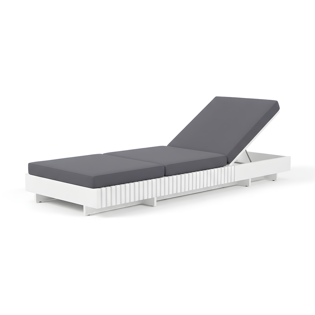 White Acacia Solid Wood Outdoor Chaise Lounge with Cushions - White