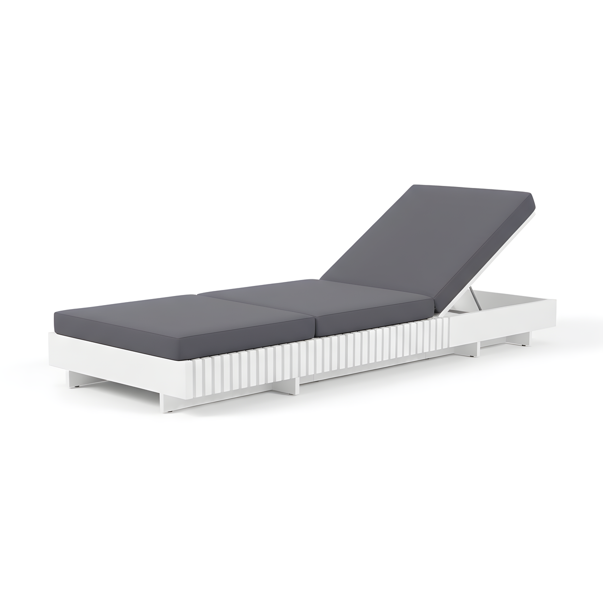 White Acacia Solid Wood Outdoor Chaise Lounge with Cushions - White