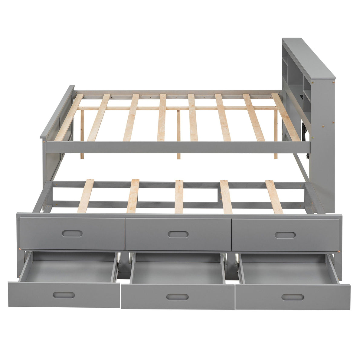 Platform Bed with Storage Headboard, USB, Trundle & 3 Drawers - Twin or Full