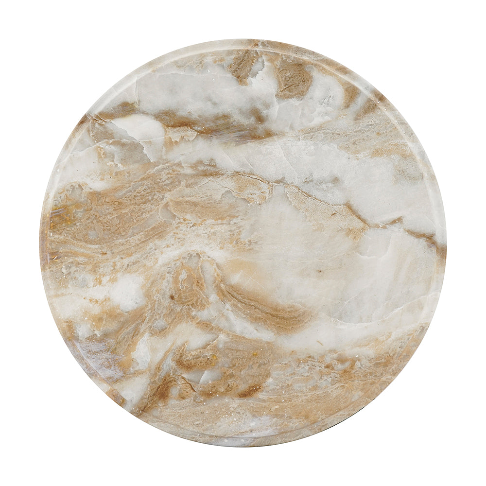 Marble-Look Stool Accent Table with Swirling Stone Finish - Beige, Green, or Black