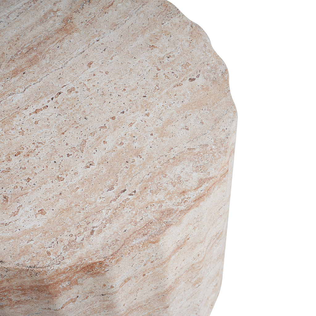 Lightweight Concrete Side Table with Cylinder Design - Beige