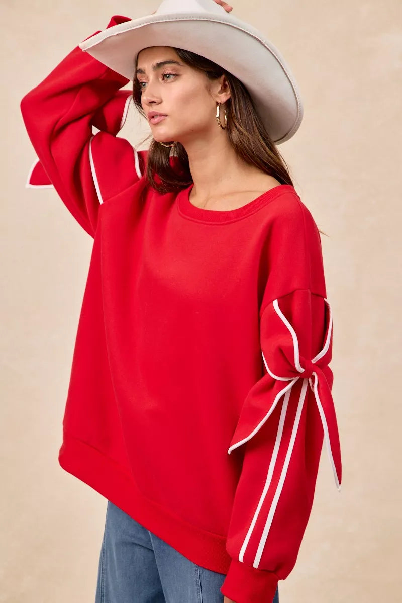 BiBi Bow Detail Sleeves Fleece Sweatshirt