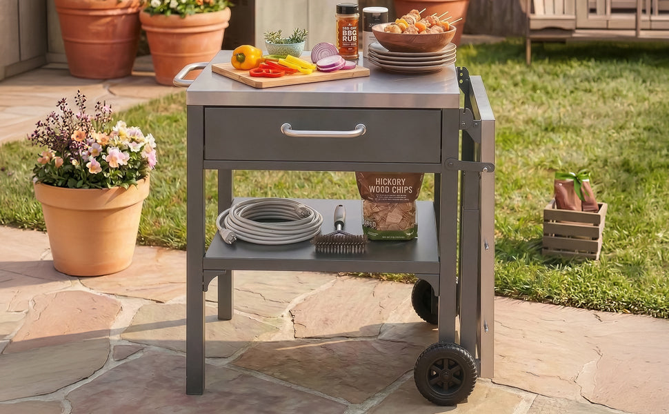 Outdoor Kitchen Cart Foldable Prep Station with Storage - Gray