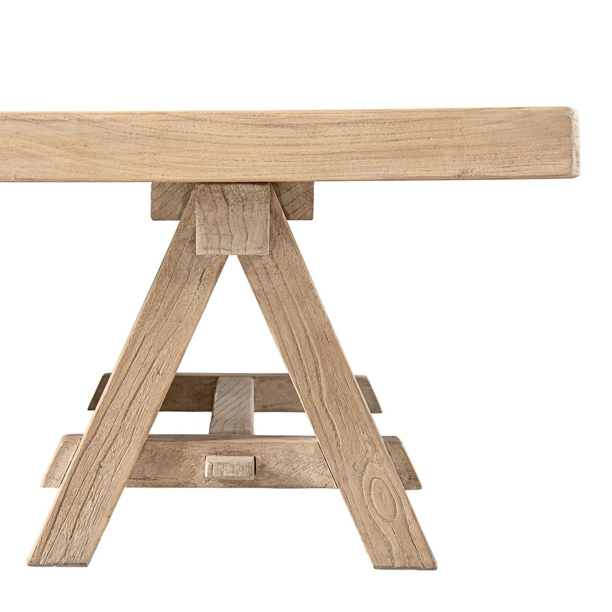 Trestle Coffee Table with Solid Reclaimed Elm Construction - Dark or Light Brown