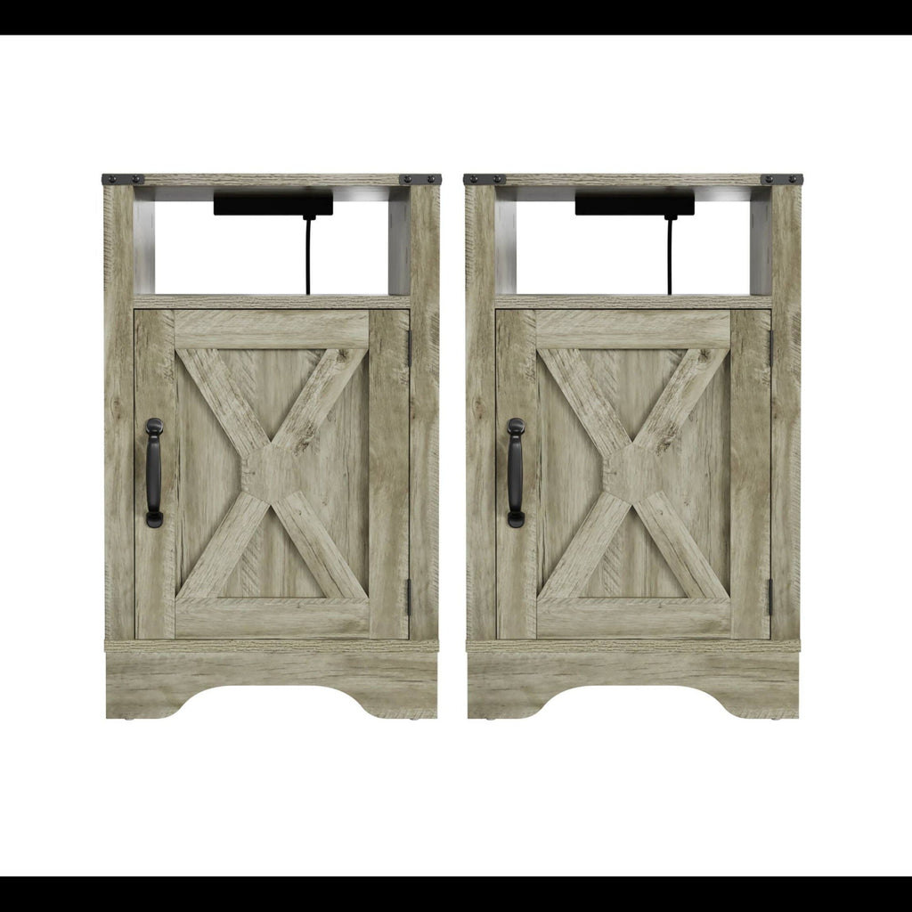 Farmhouse Nightstand with Charging Station & Storage - Multiple Colors