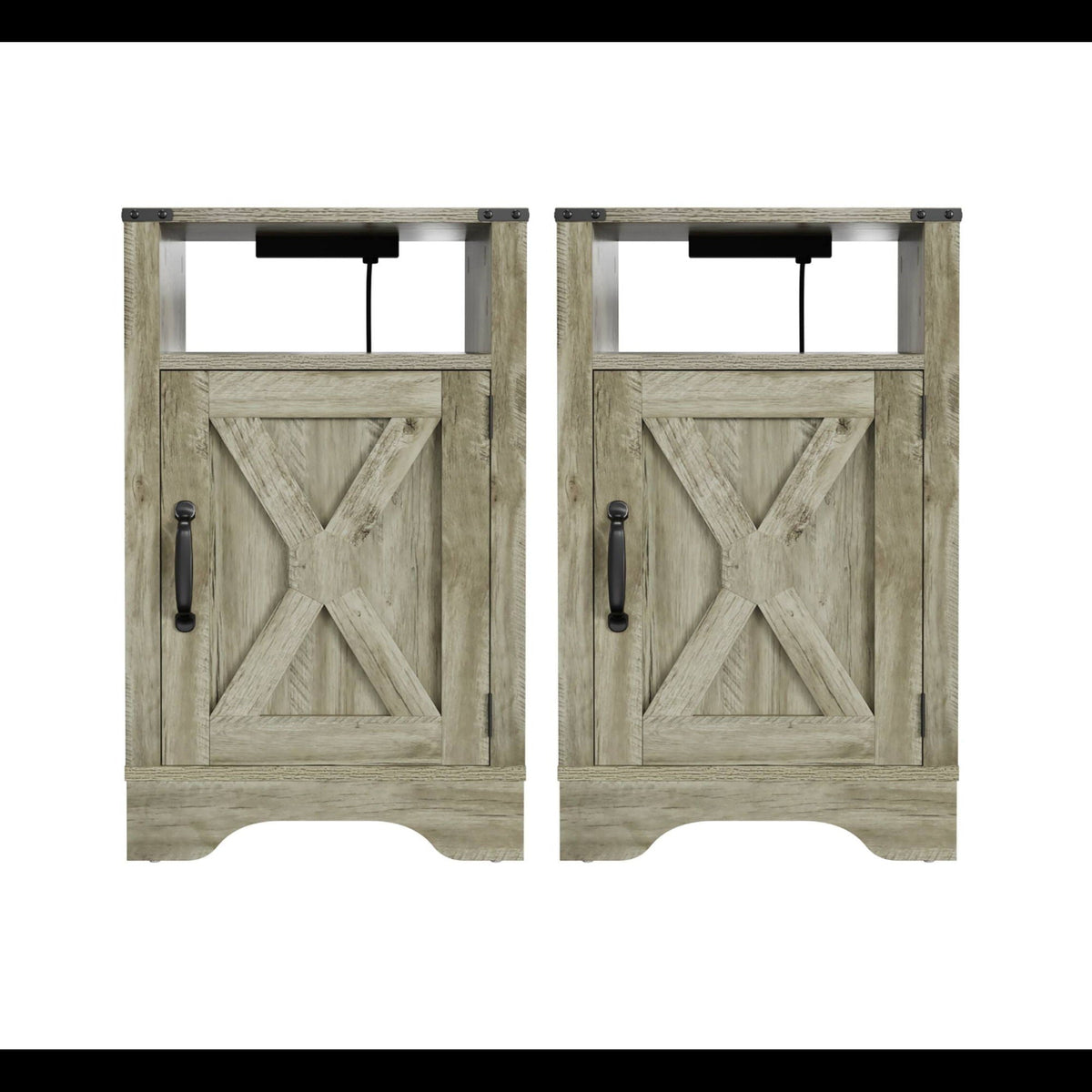Farmhouse Nightstand with Charging Station & Storage - Multiple Colors