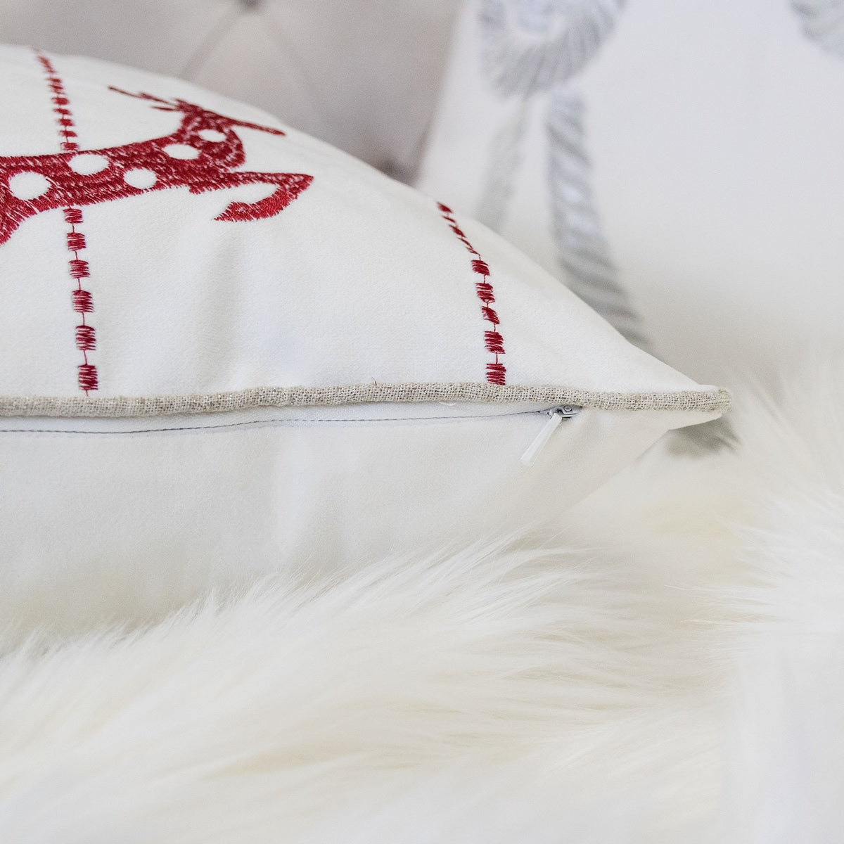 White Christmas Throw Pillow 20x20 with Festive Design - White