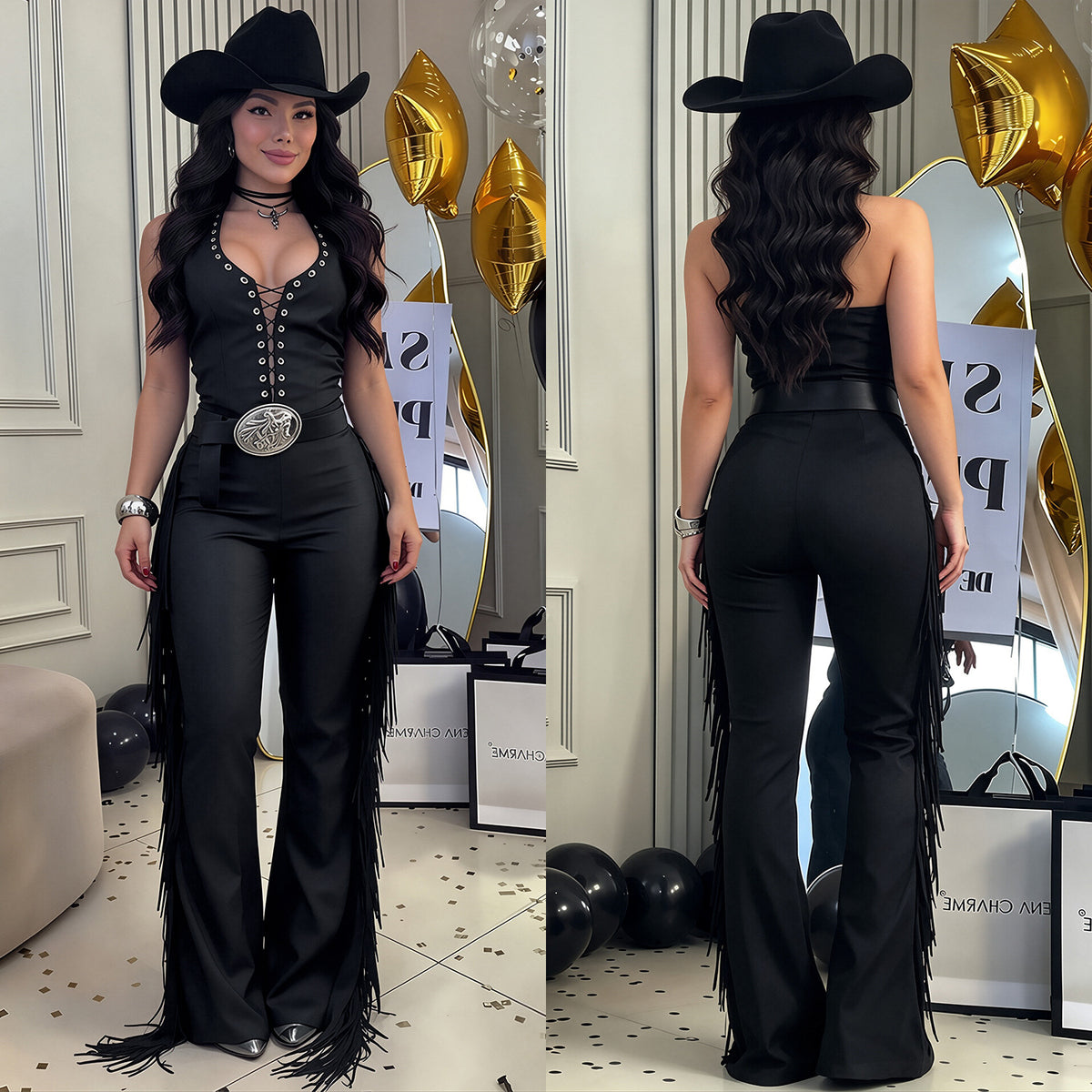 Western-style Halterneck Fringe Jumpsuit