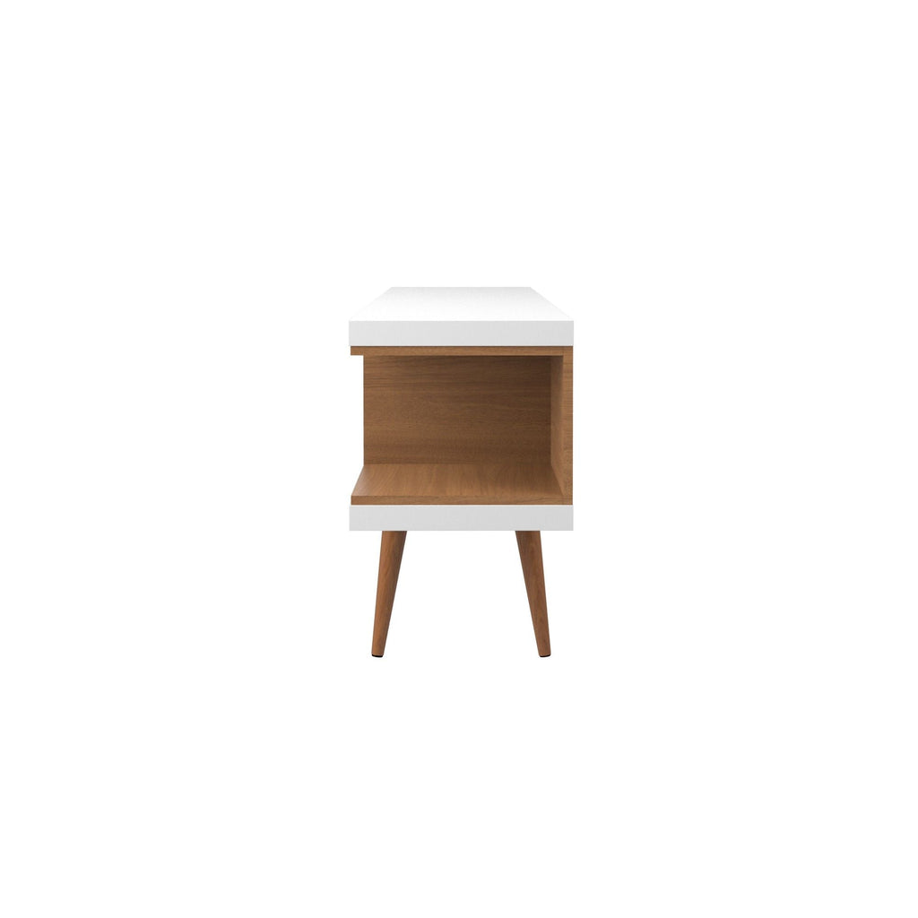 Mid-Century Modern TV Stand with Adjustable Storage - White
