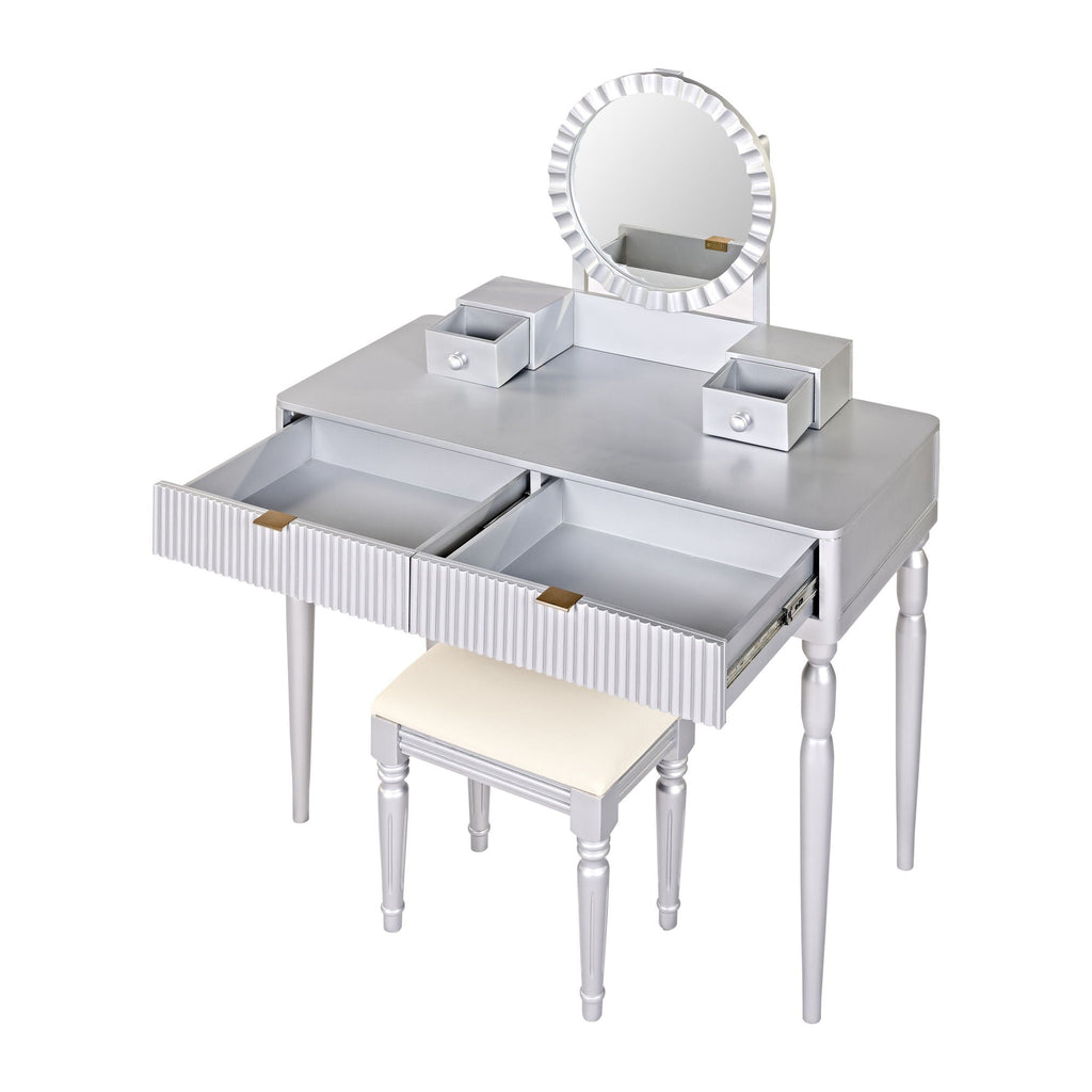 Luxury Vanity Desk with Height Adjustable Mirror - Silver