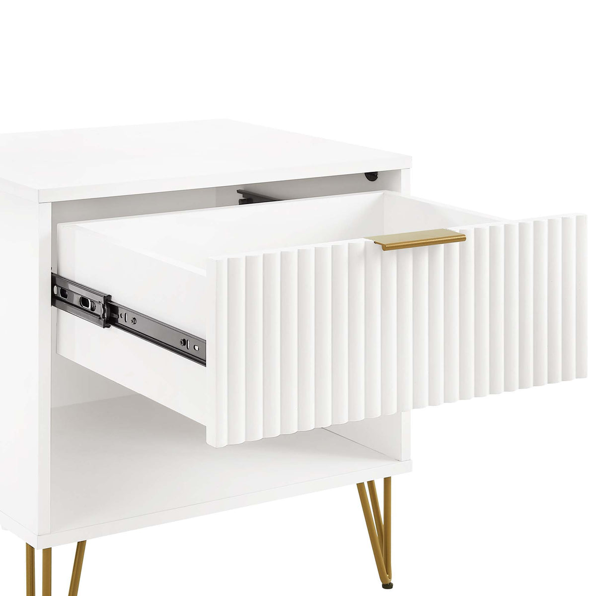 Modern Nightstand with Fluted Drawer and Metal Handles - Multiple Colors