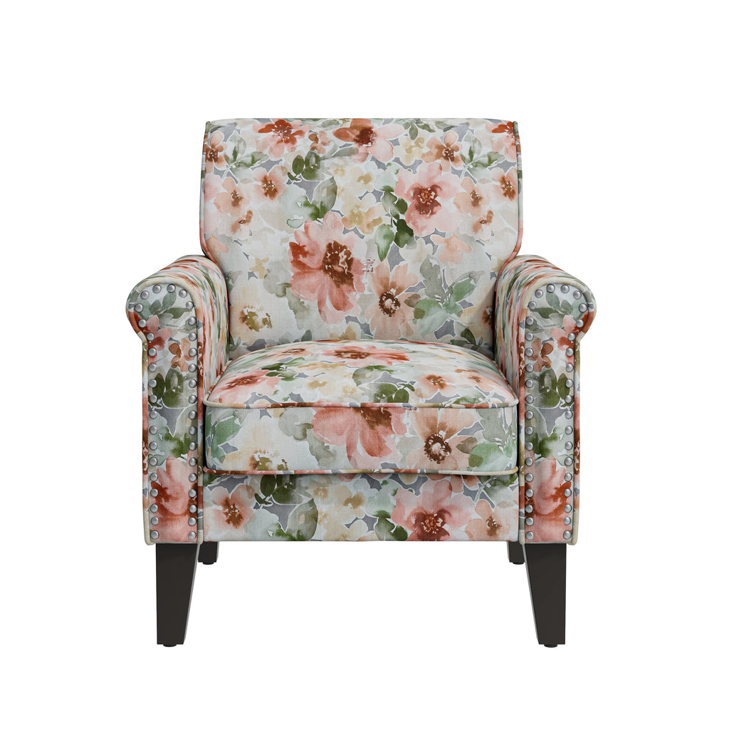 Floral Upholstery Accent Chair with Nailhead Trim - Green or Blue