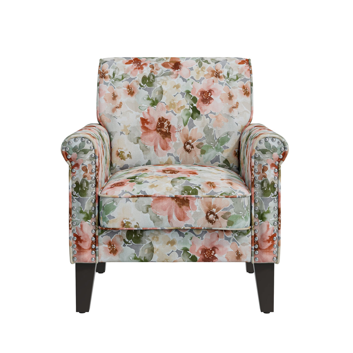 Floral Upholstery Accent Chair with Nailhead Trim - Green or Blue