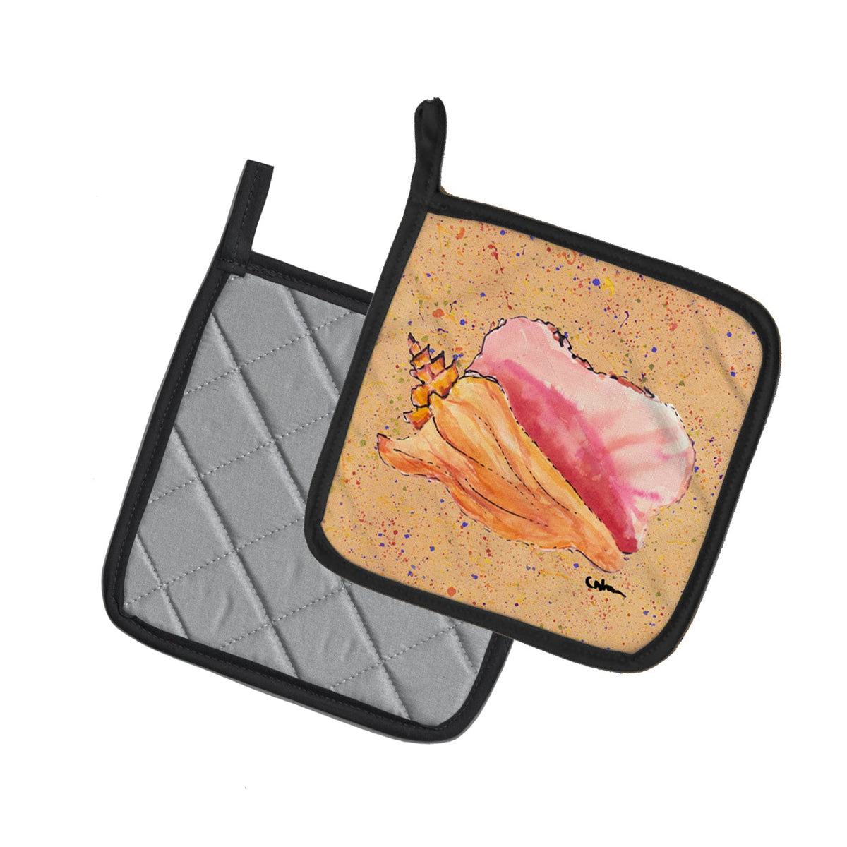 Shells Pot Holder Set of 2 Heat Resistant Quilted Hot Pads 7.5 x 7.5 Inch, Insulated Kitchen Trivets for Cooking & Baking