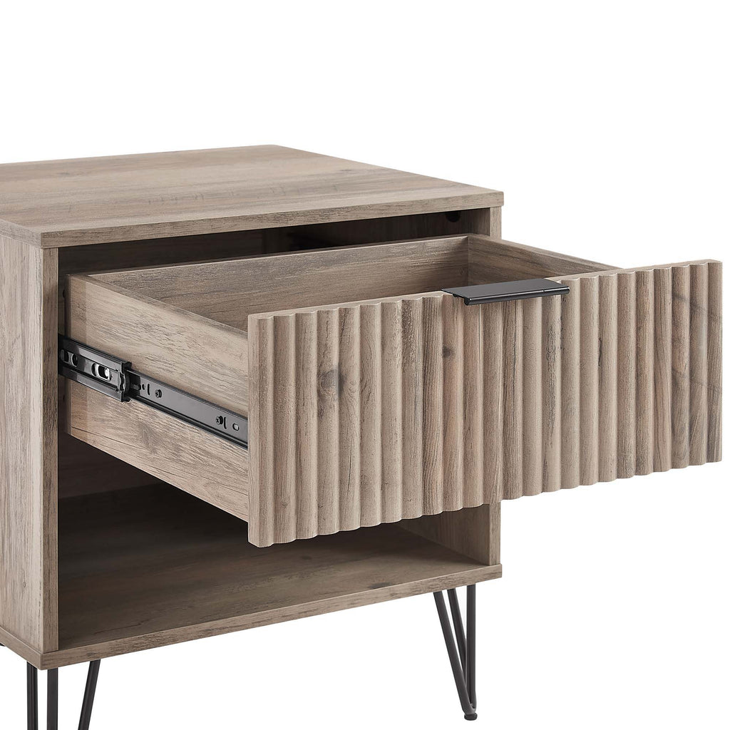 Modern Nightstand with Fluted Drawer and Metal Handles - Multiple Colors