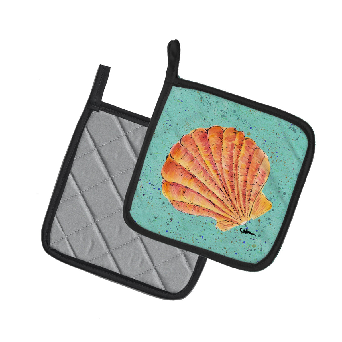 Shells Pot Holder Set of 2 Heat Resistant Quilted Hot Pads 7.5 x 7.5 Inch, Insulated Kitchen Trivets for Cooking & Baking