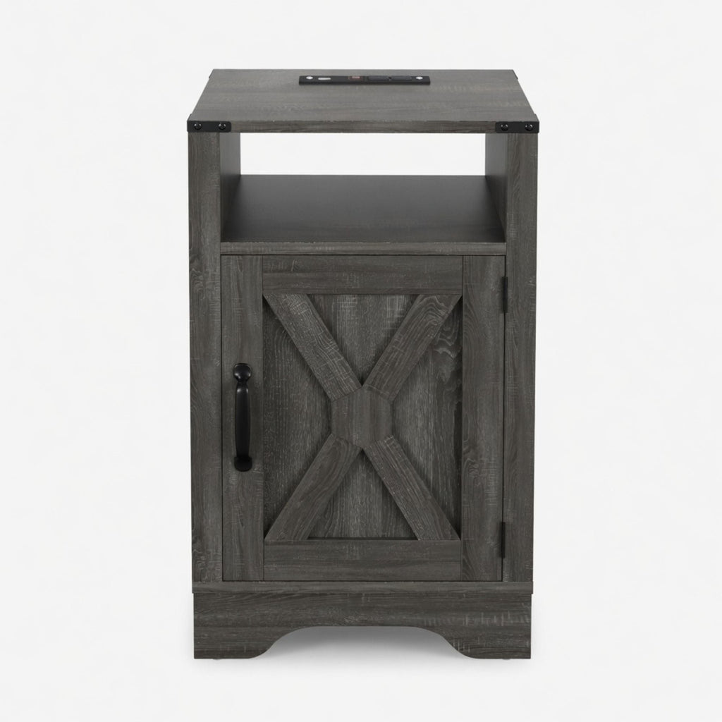 Farmhouse Nightstand with Charging Station & Storage - Multiple Colors