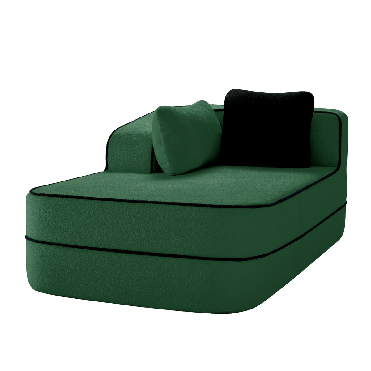 Elysees Left Chaise Sofa with Pillows in Green Teddy Fabric