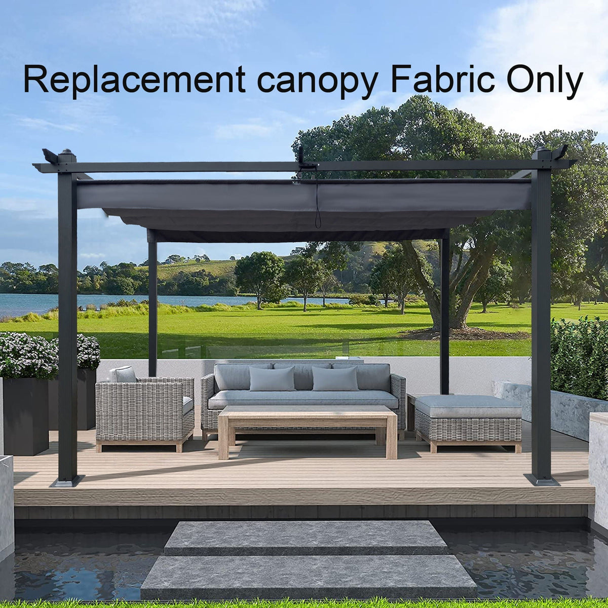 Replacement Canopy Top Cover Fabric for Retractable Pergola - Beige or Dark Gray