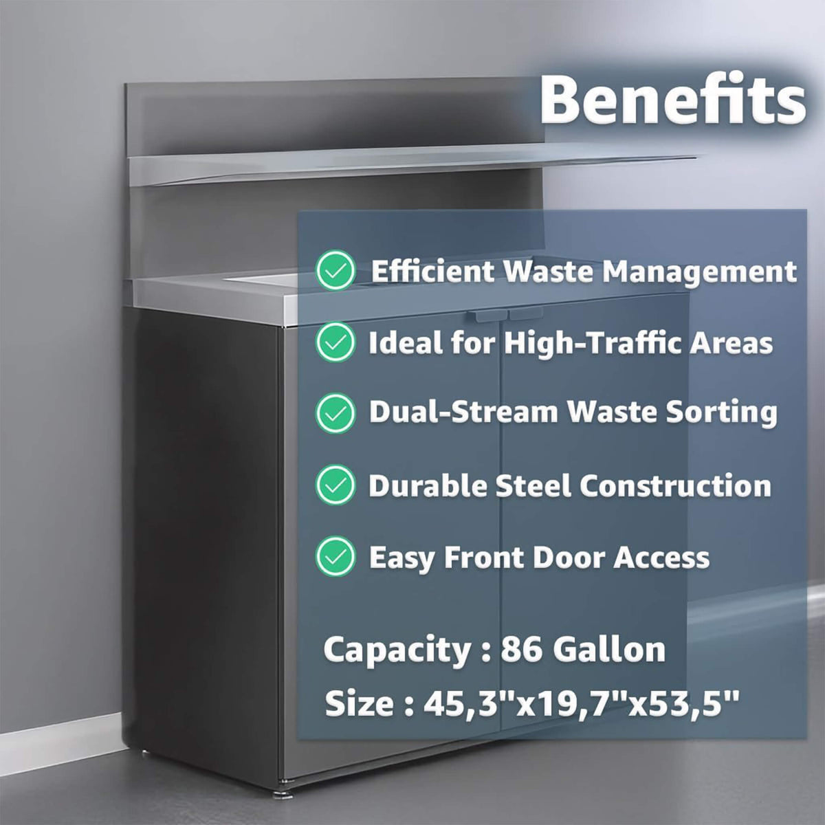 86-Gallon Heavy-Duty Commercial Steel Two-Stream Trash Can Cabinet With Tray Holder (SAK45079)