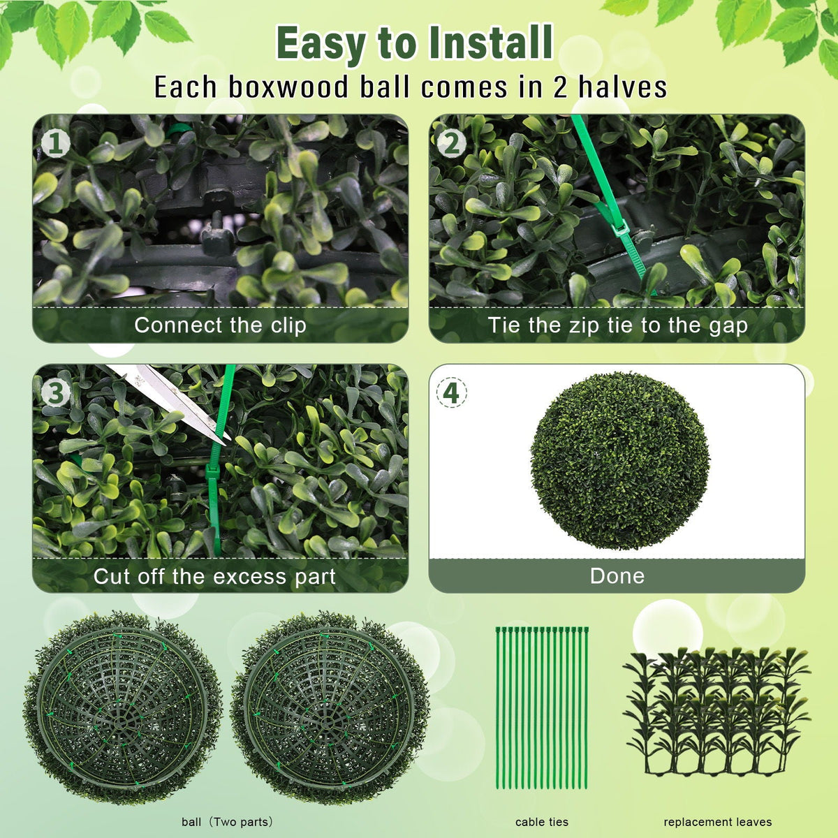 Artificial Topiary Balls with Lifelike Shape Retention - Green