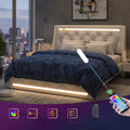 Queen Size Bed Frame with LED Lights and Charging Station