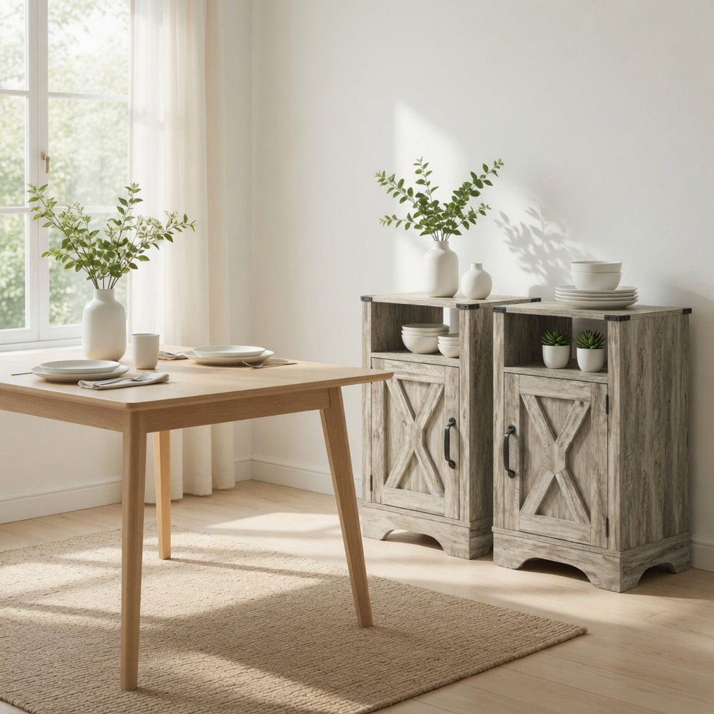 Farmhouse Nightstand with Charging Station & Storage - Multiple Colors