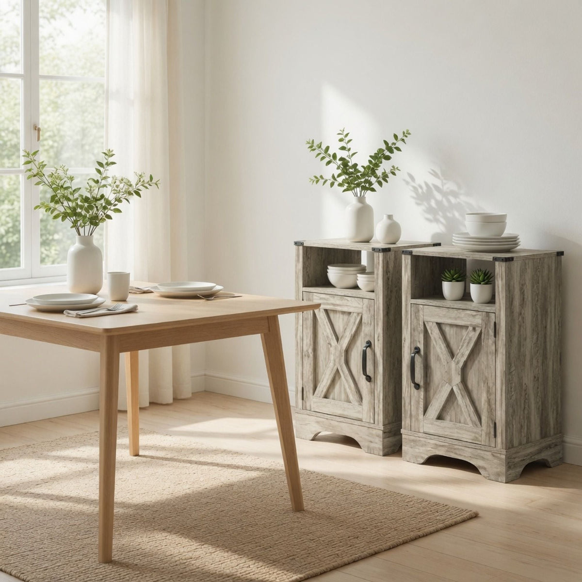 Farmhouse Nightstand with Charging Station & Storage - Multiple Colors