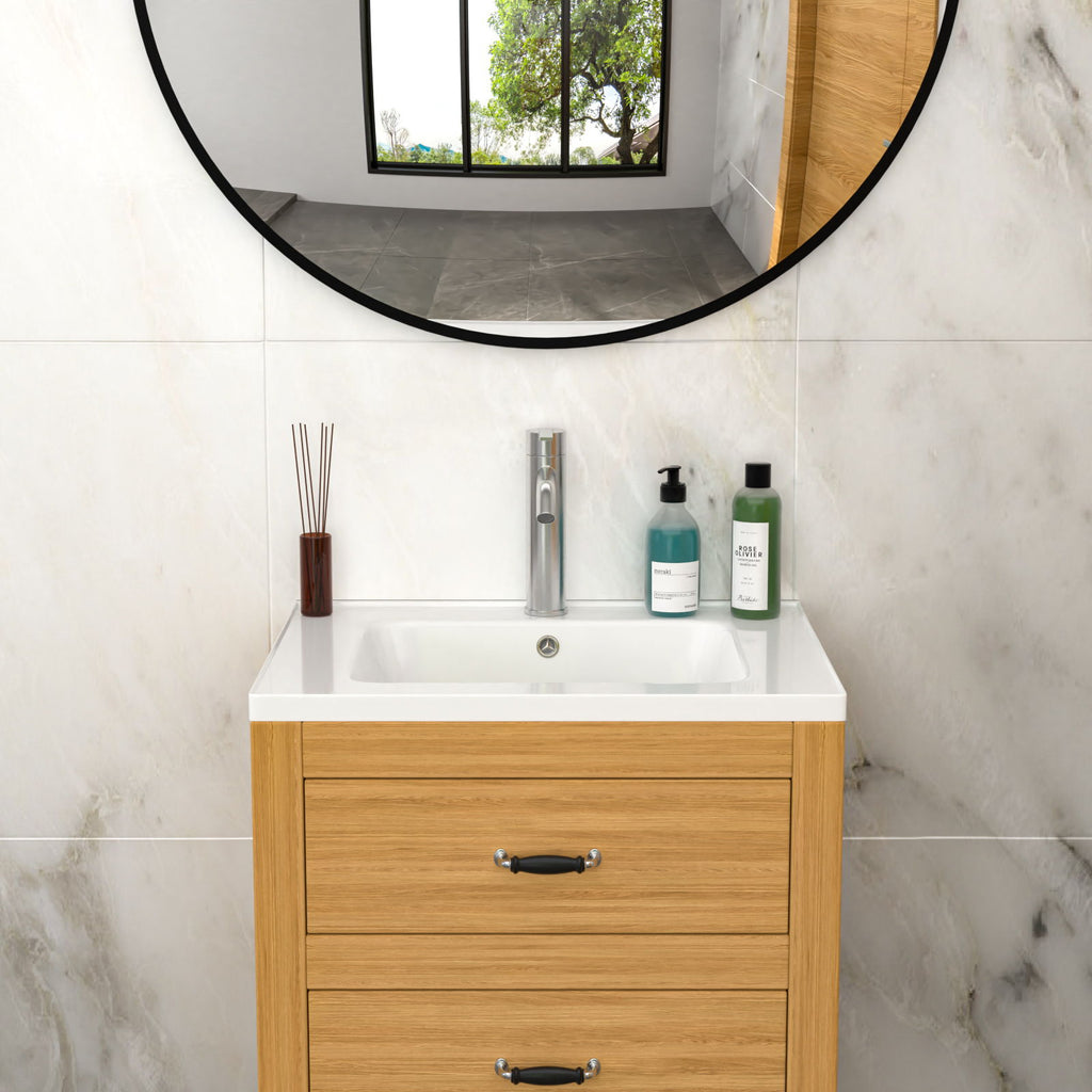 Rectangular Single Vanity Top with Overflow - White Ceramic