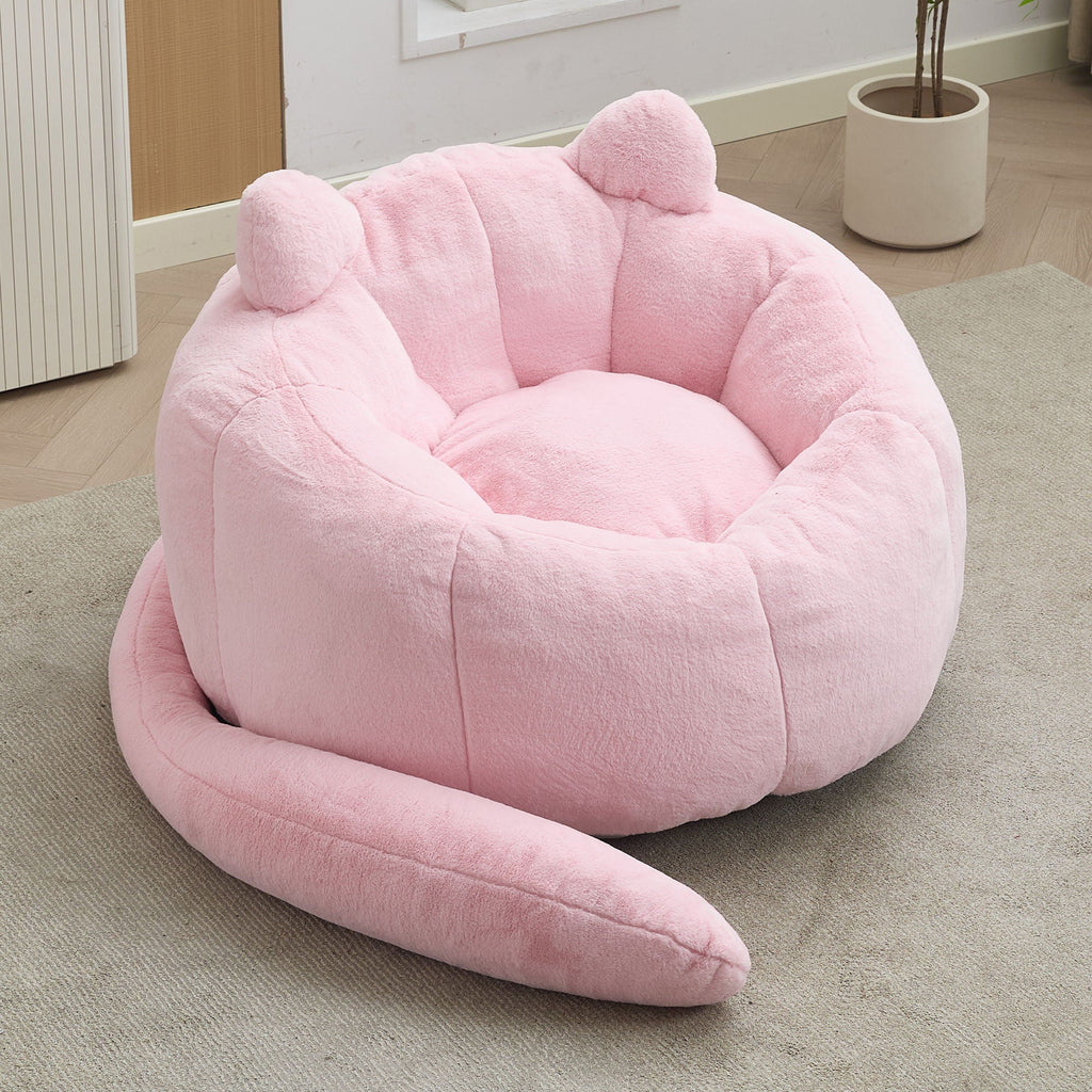 Cat Shaped Bean Bag Sofa with Long Tail - Faux Fur