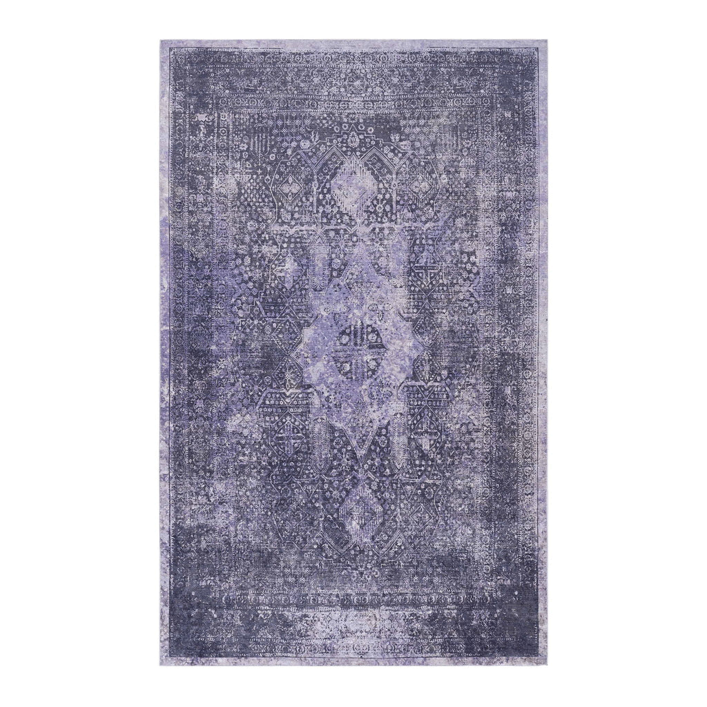 Maval Washable Area Rug with Low Pile - Dark Gray or Blue