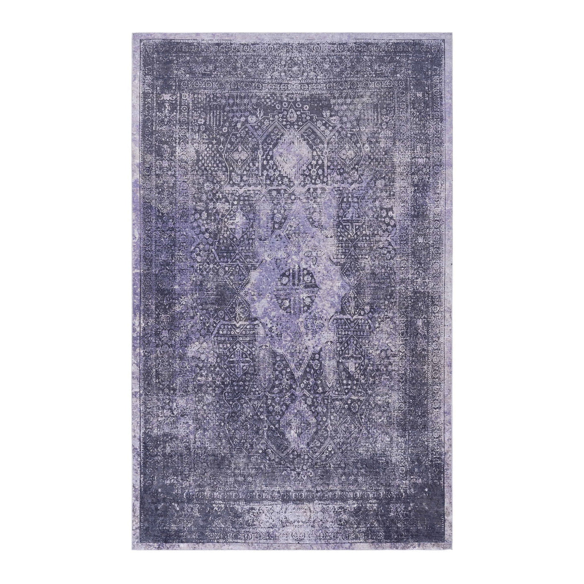 Maval Washable Area Rug with Low Pile - Dark Gray or Blue