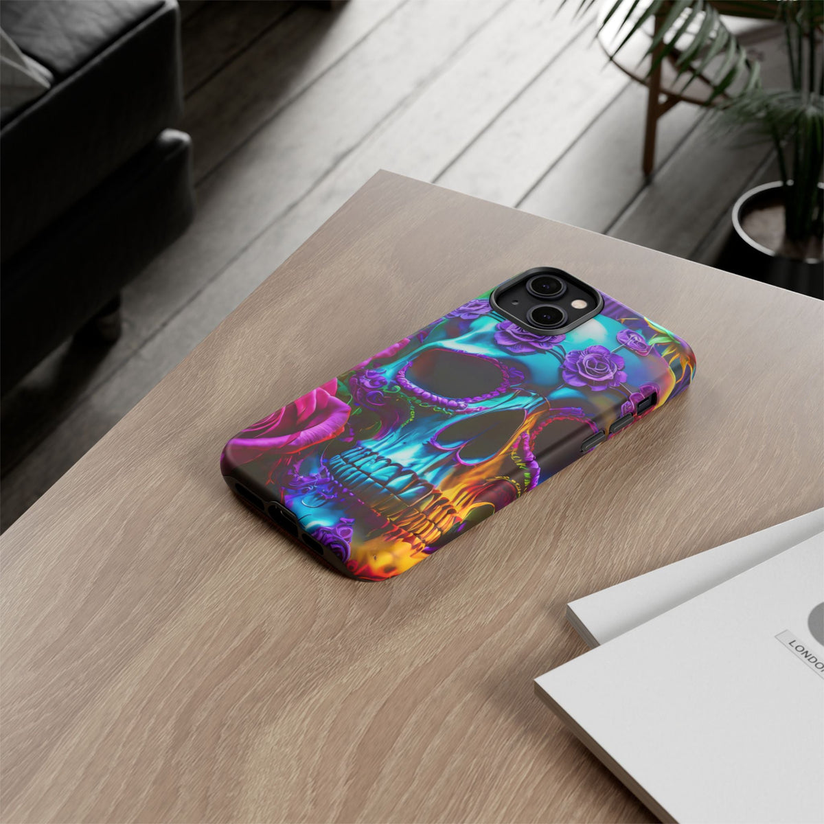Neon Skull and Roses Vibrant Tough Phone Case