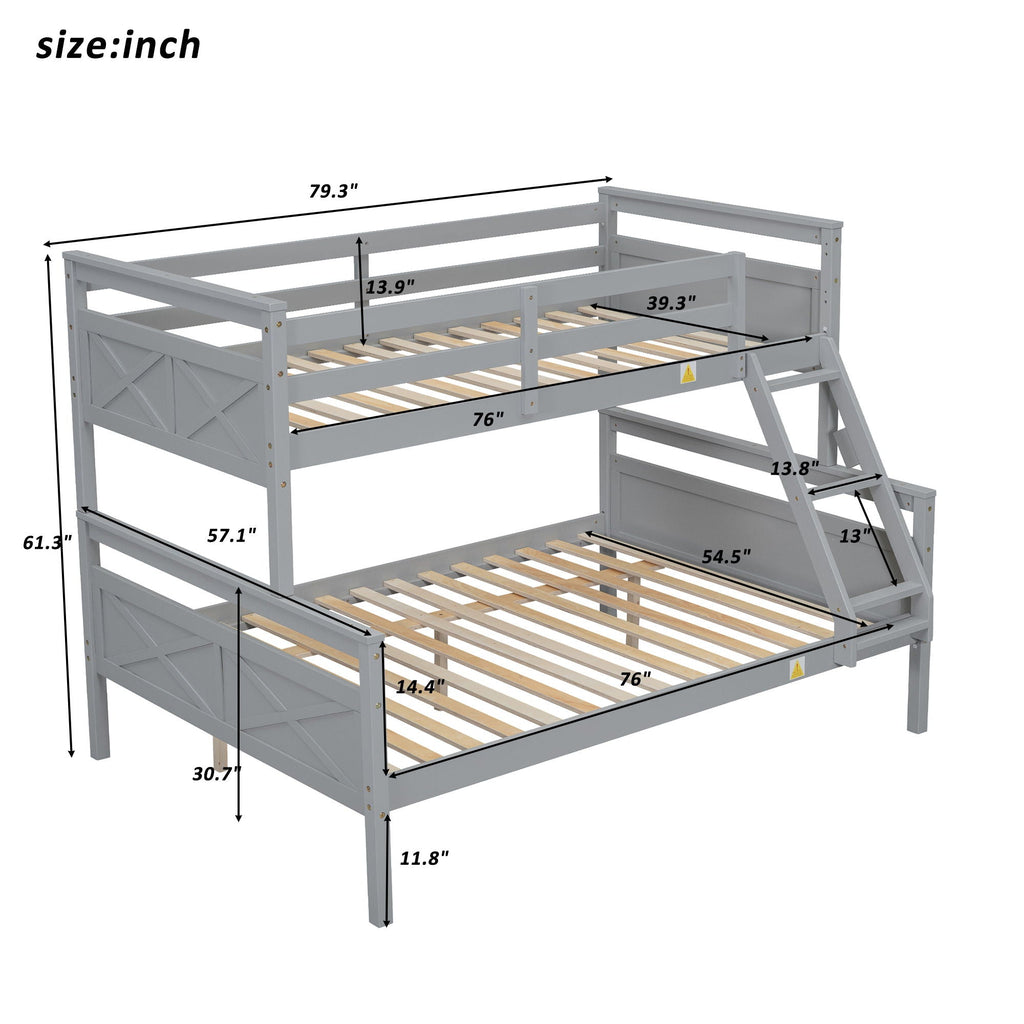 Twin Over Full Bunk Bed with Ladder and Storage Options - White or Dark Gray