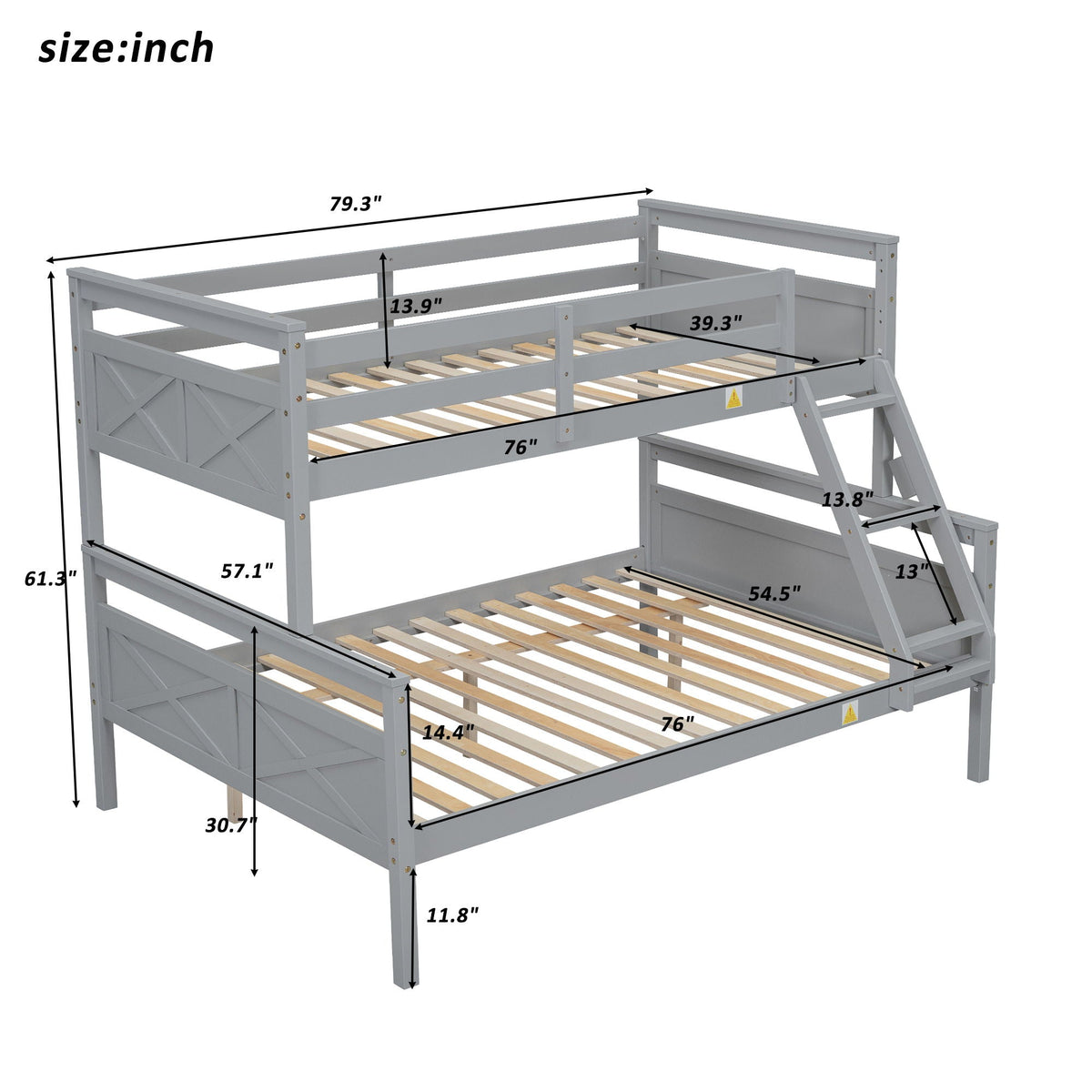 Twin Over Full Bunk Bed with Ladder and Storage Options - White or Dark Gray