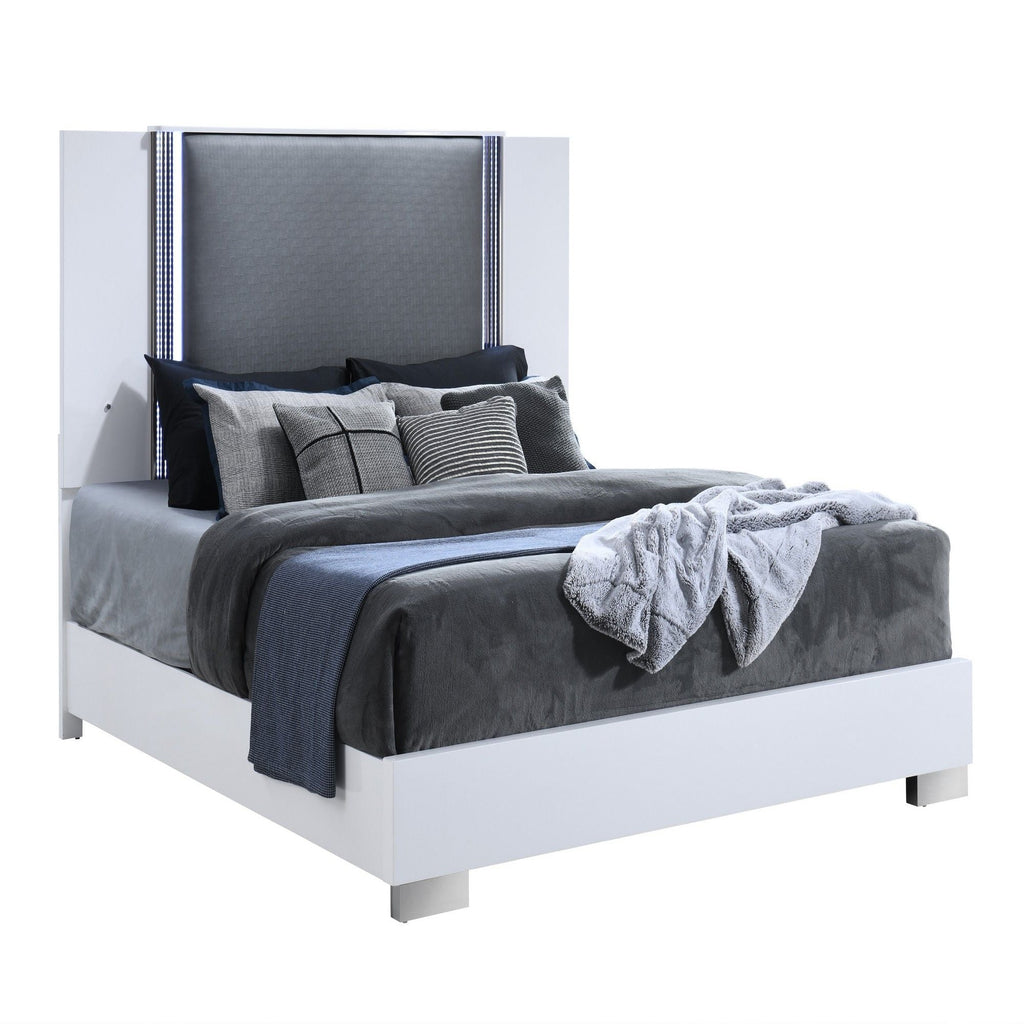 Panel Bed with LED Accent Lighting - White