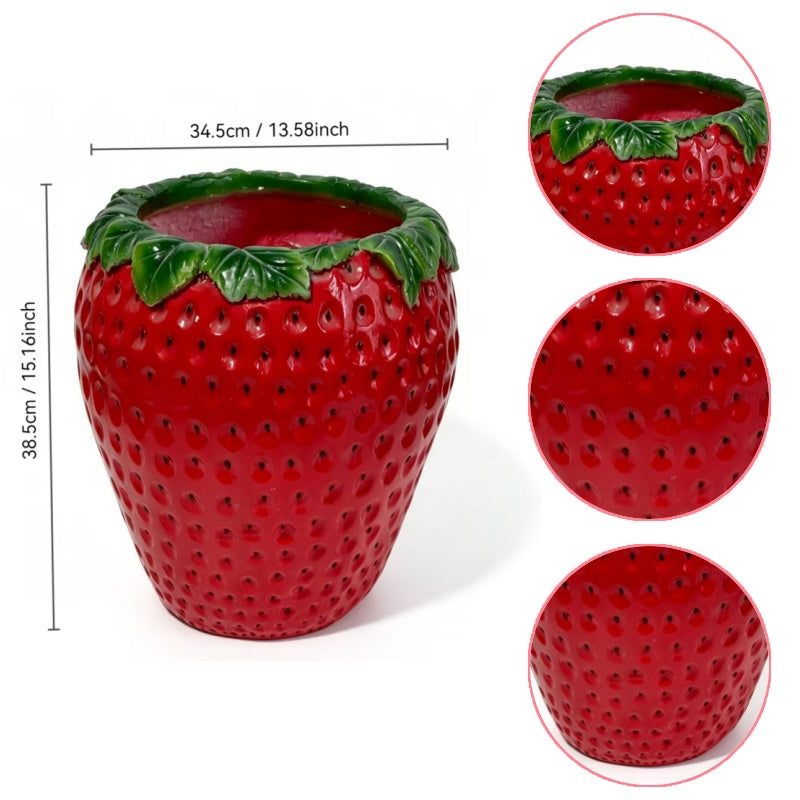 Strawberry Shaped Planter Pot with Weather-Resistant Resin - Red