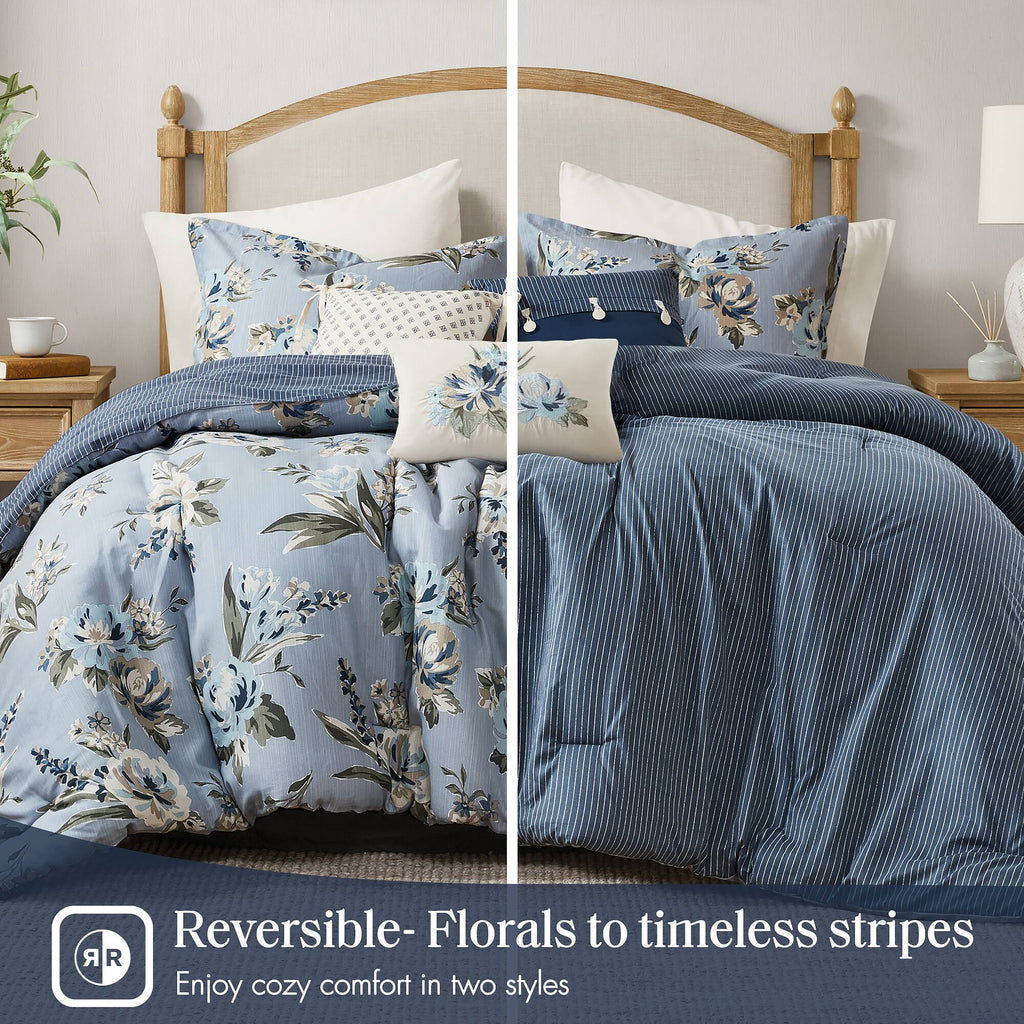 King Vintage Floral Comforter Set with Plush Filling – 7 Piece