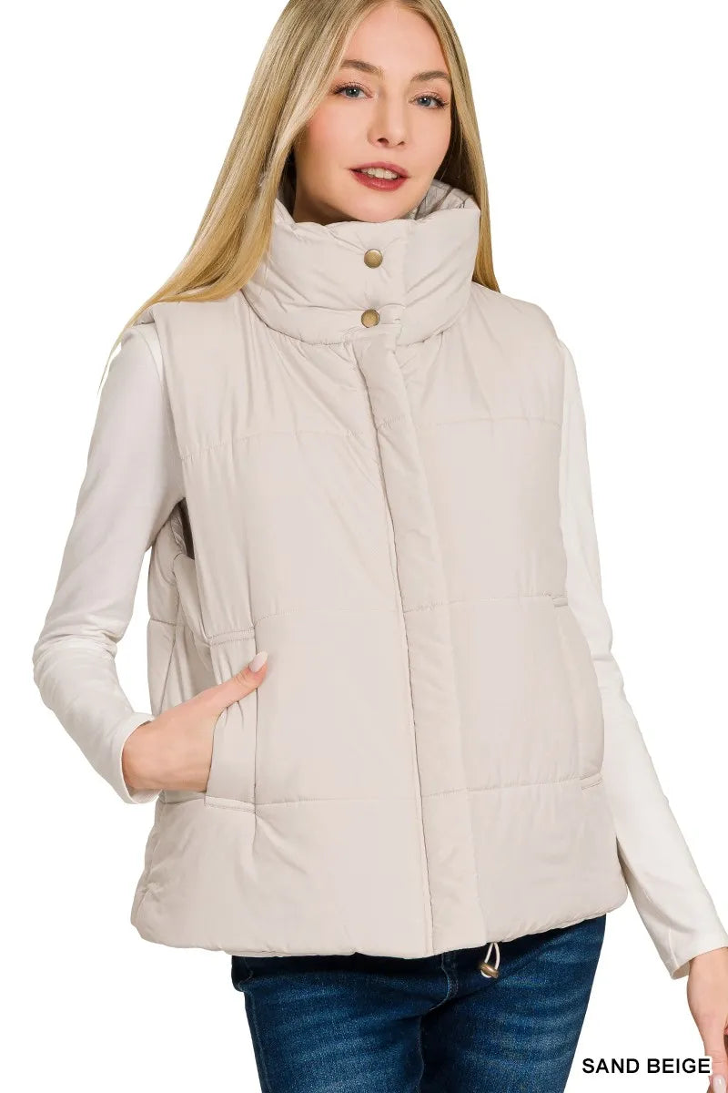 Zenana High Neck Zip-Up Vest Coat
