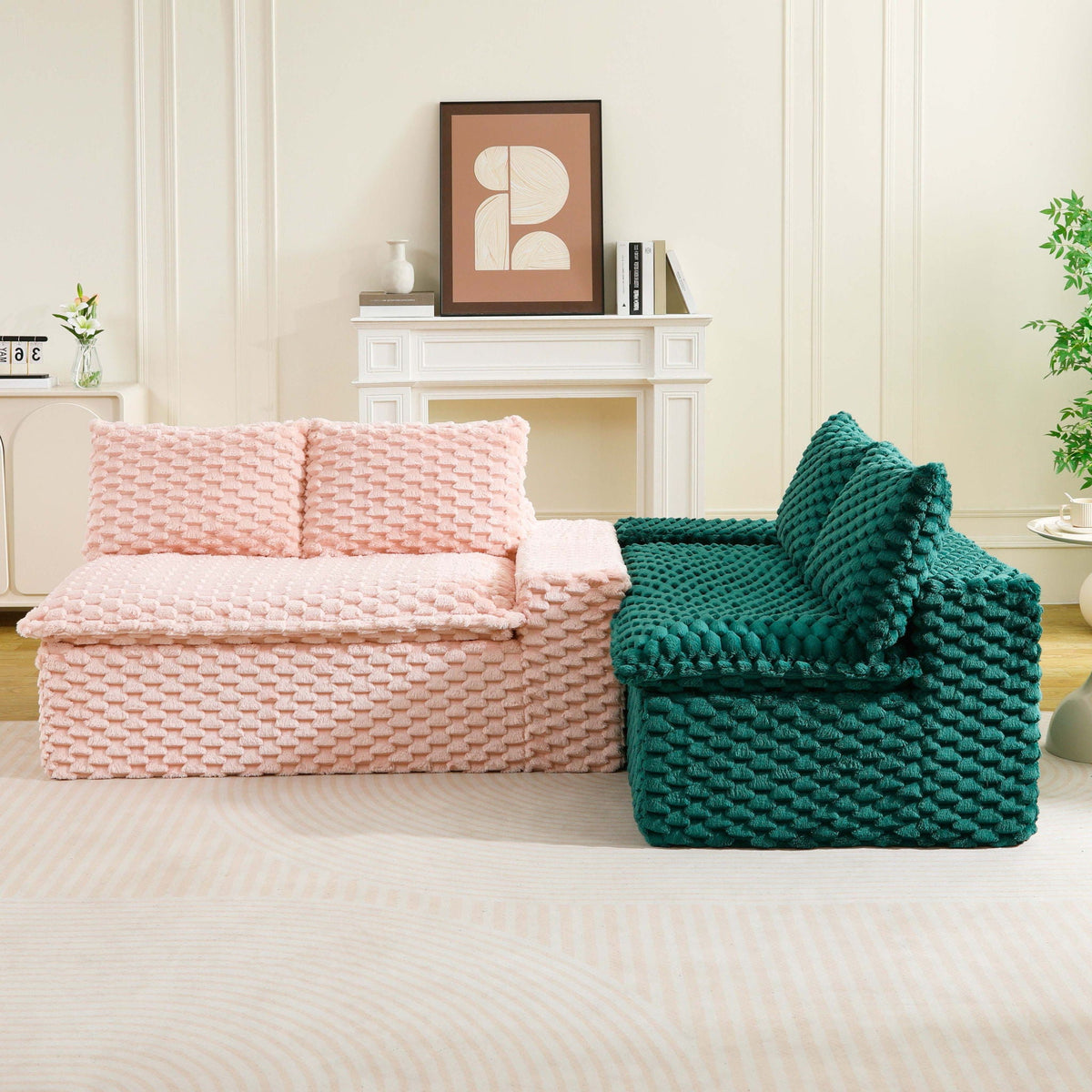 Luxury Multifunctional Sofa for Living Room with Adjustable Layout - Black, Dark Green, White, Pink