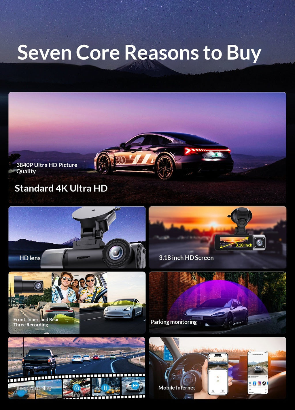 High-definition 3-in-1 4K Dash Camera With Rear And Front Recording Capabilities