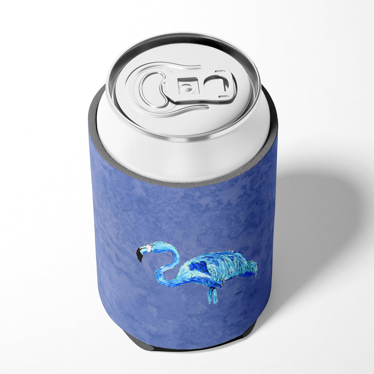 Flamingo On Slate Blue Can or Bottle Hugger Cooler Sleeve for Standard 12 oz Cans, Insulated Foam Beer & Soda Can Hugger Reusable