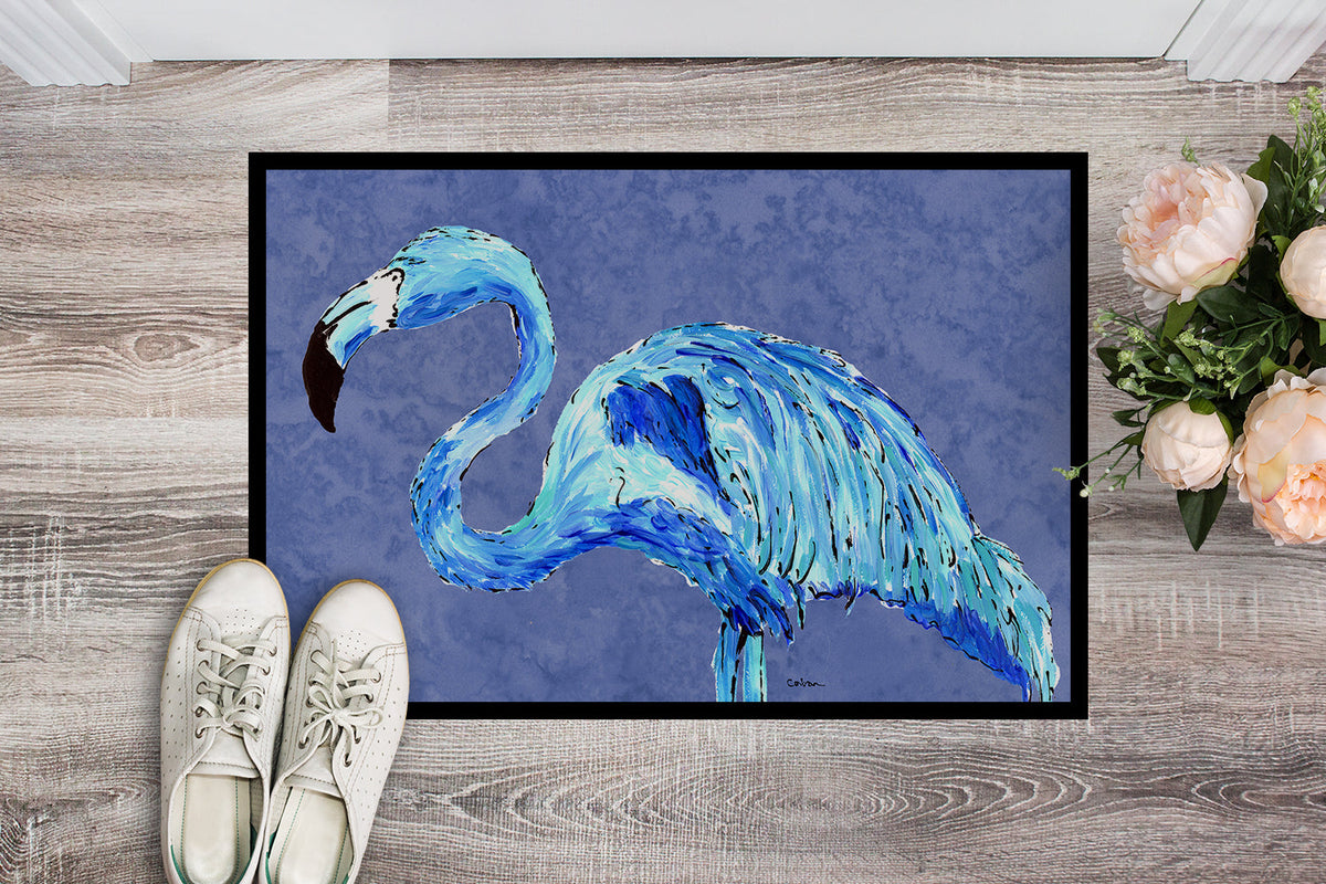 Flamingo On Slate Blue Doormat Indoor Outdoor 24H X 36W Front Door Mat Rugs for Entryway, Non Slip Washable Low Pile,