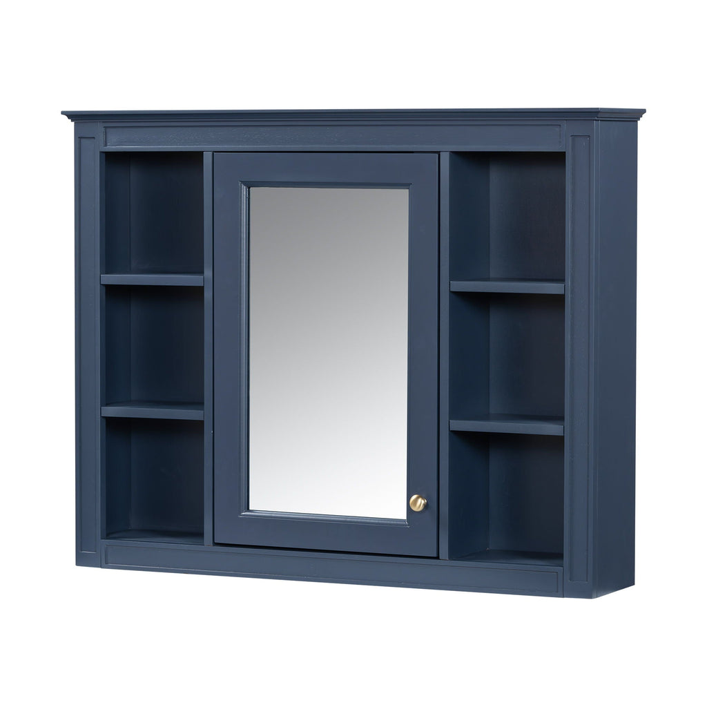 Wall Mounted Medicine Cabinet With Mirror, Storage Cabinet Featuring 6 Open Shelves And Adjustable Interior